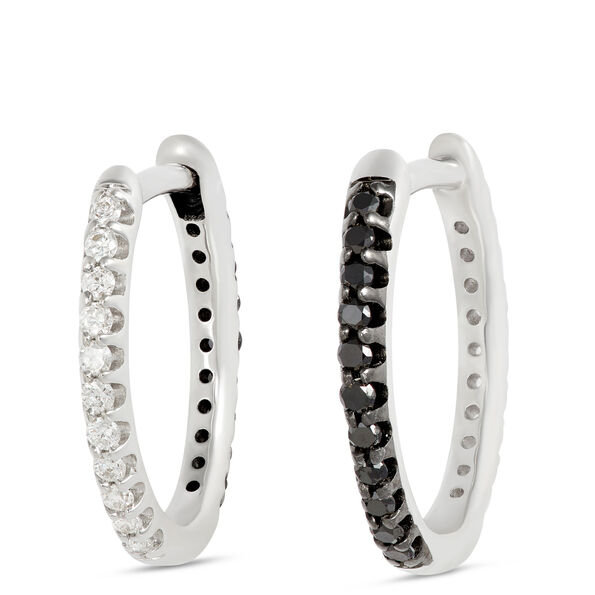 Reversible Hoops with Black and White Diamonds, 14K White Gold