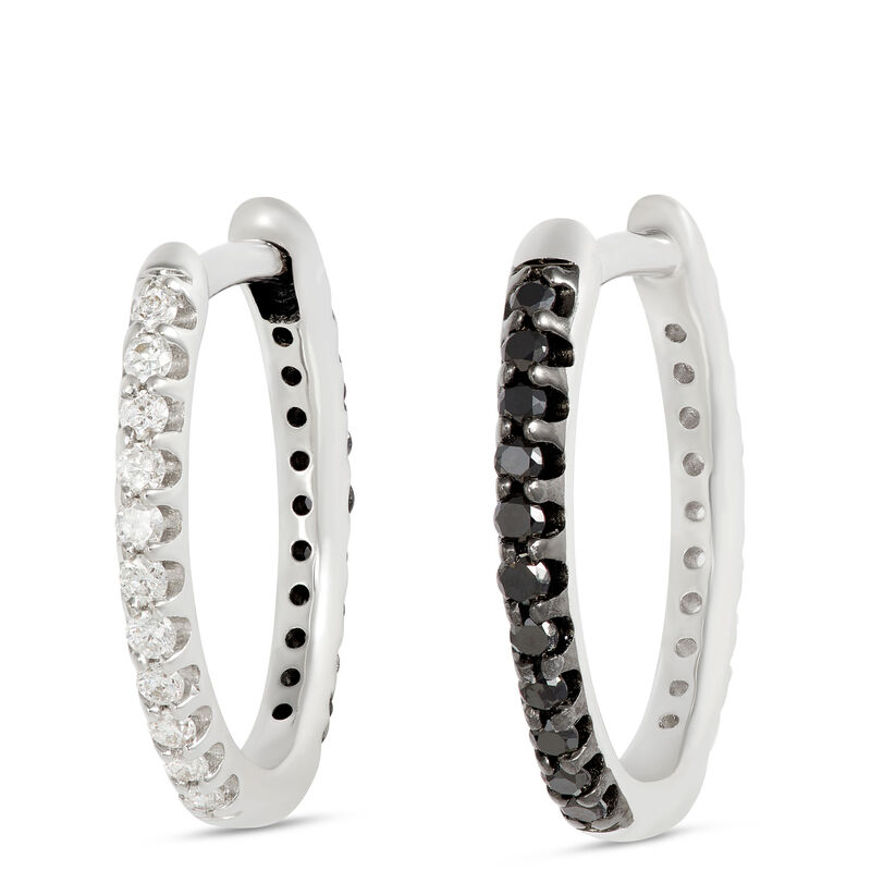 Reversible Hoops with Black and White Diamonds, 14K White Gold image number 0