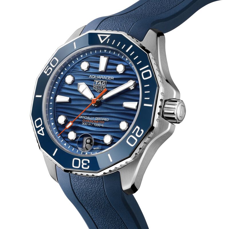 TAG Heuer Aquaracer Professional 300 Blue Dial Blue Rubber Strap Watch, 42mm image number 1