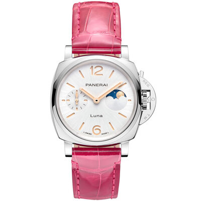 Panerai Luminor Due Luna Watch White Dial Pink Leather Strap, 38mm