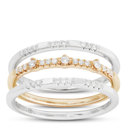 Triple Stacked Diamond Bands, 14K Mixed Gold