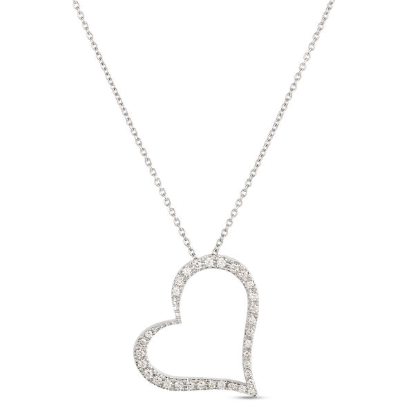 Roberto Coin Tiny Treasures Diamond Slanted Heart Necklace 18K