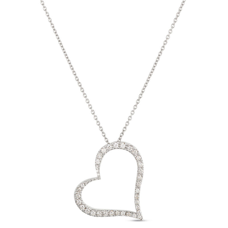 Roberto Coin Tiny Treasures Diamond Slanted Heart Necklace 18K image number 1