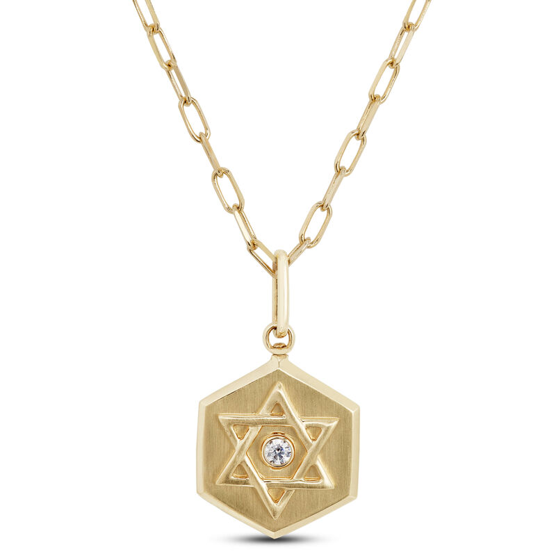 Paperclip Star of David Diamond Necklace Yellow Gold