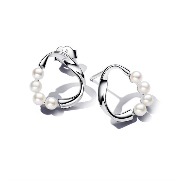 Pandora Essence Organically Shaped Circle & Treated Freshwater Cultured Pearls Stud Earrings