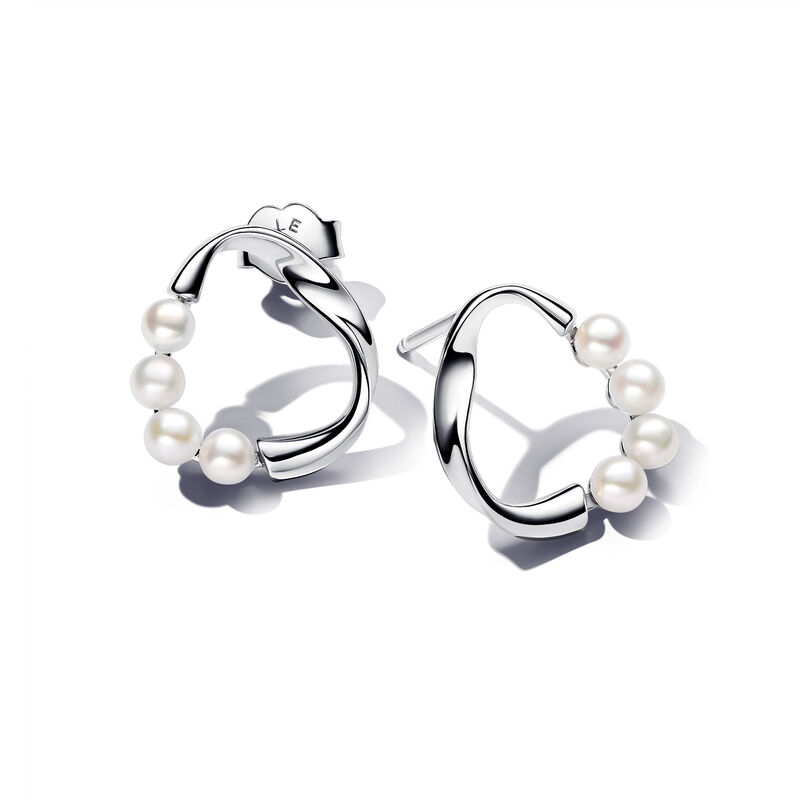 Pandora Essence Organically Shaped Circle & Treated Freshwater Cultured Pearls Stud Earrings image number 0