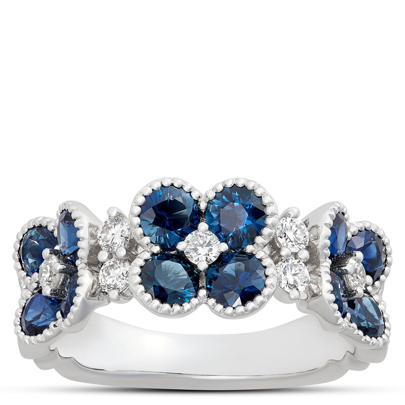 Sapphire and Diamond Flowers Ring, 14K White Gold image number 0