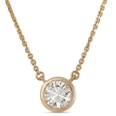 Bezel-Set Solitaire Diamond Necklace, 18K Yellow Gold