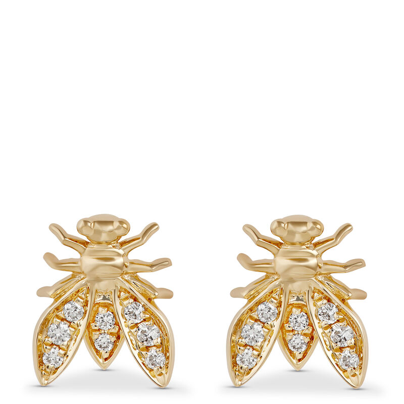 Bee Shaped Diamond Cluster Earrings, 14K Yellow Gold image number 0