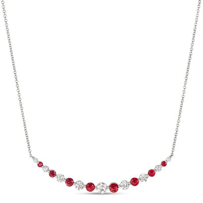 Graduated Round Ruby and Diamond Necklace, 18K White Gold