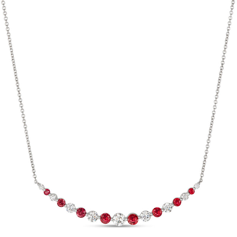 Graduated Round Ruby and Diamond Necklace, 18K White Gold image number 0