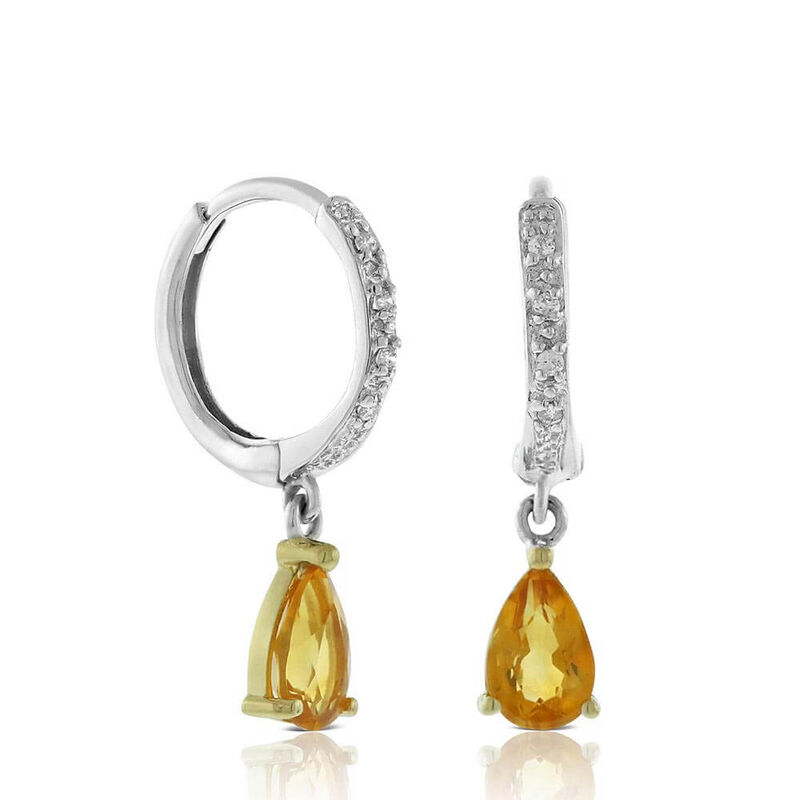 Two-Tone Pear-Shaped Citrine & Diamond Earrings 14K image number 0