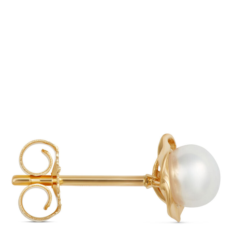 4mm Pearl Flower Shaped Studs, 14K Yellow Gold image number 1
