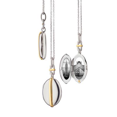 Monica Rich Kosann Slim Oval "Tess" Two-Tone Locket Necklace, Sterling Silver and 18k Yellow Gold