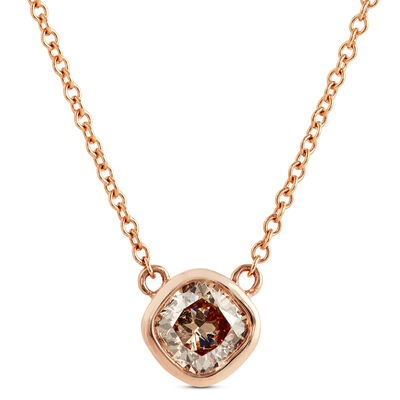 Cushion Cut Natural Brown Diamond Necklace in 14K Rose Gold