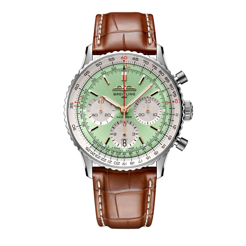 Breitling Navitimer B01 Chronograph Watch Steel Case Mint Green Dial Brown Leather Strap, 41mm image number 0