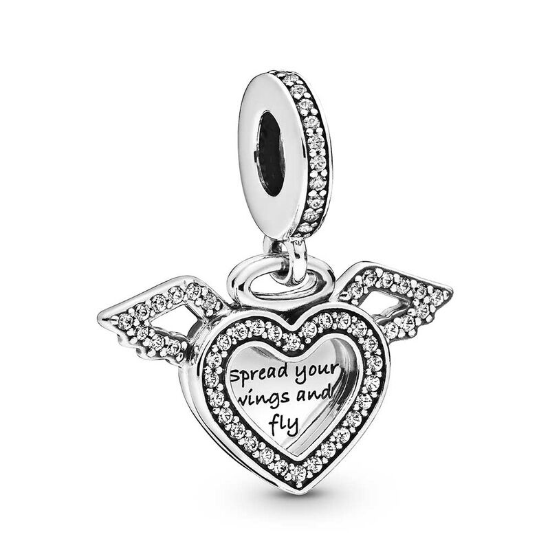 Pandora Heart & Angel Wings CZ Dangle Charm image number 0
