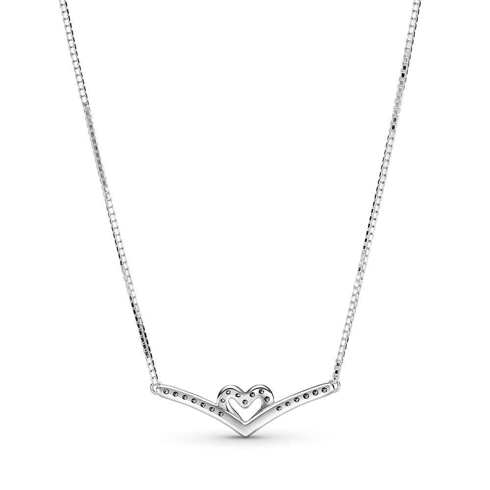 Pandora Sparkling Wishbone Heart CZ Collier Necklace