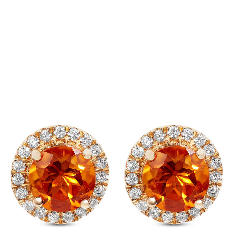 Round Cut Citrine and Diamond Halo Earrings, 14K Yellow Gold image number 0