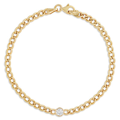 7.5-Inch Cuban Link Diamond Bracelet, 14K Yellow Gold