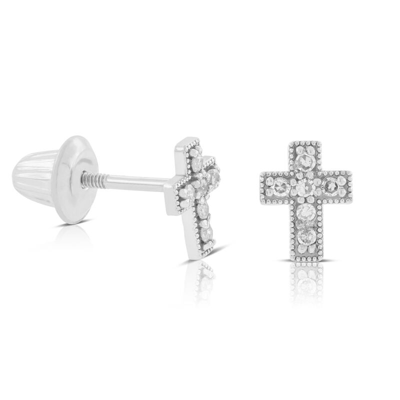 Baby Cross Diamond Earrings 14K image number 0
