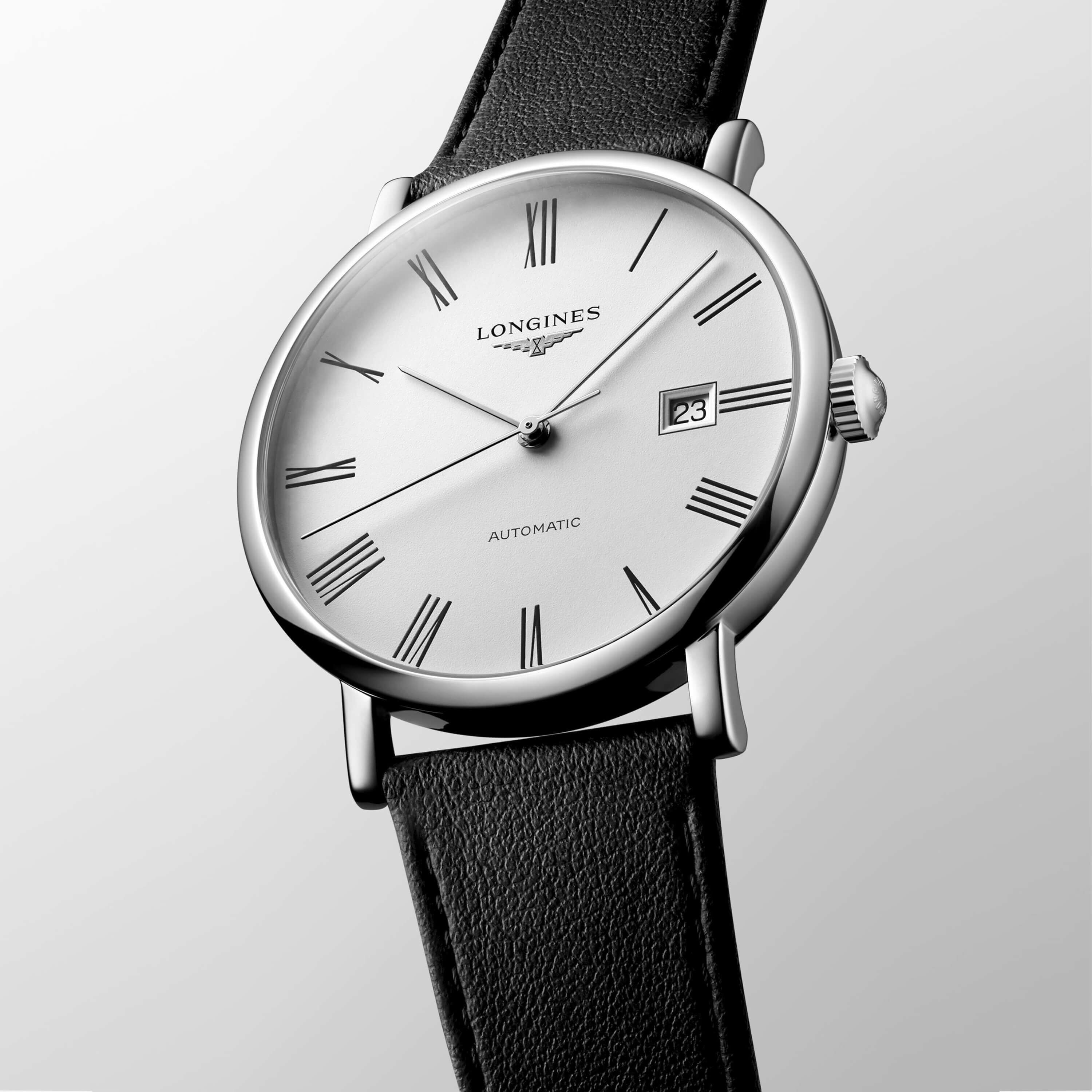 Longines Elegant Collection Watch White Dial Black Strap 41mm