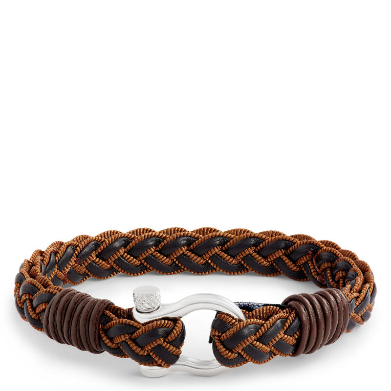8.5-Inch Brown Braided Leather Gents Bracelet, Sterling Silver Buckle image number 0