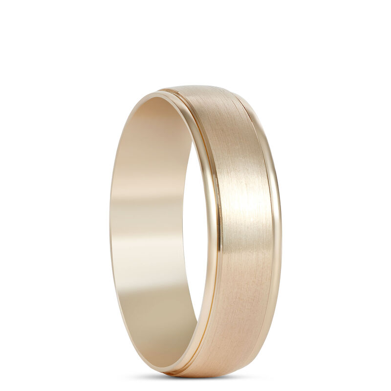 Domed Satin Step Edge Wedding Band, 14K Yellow Gold image number 1