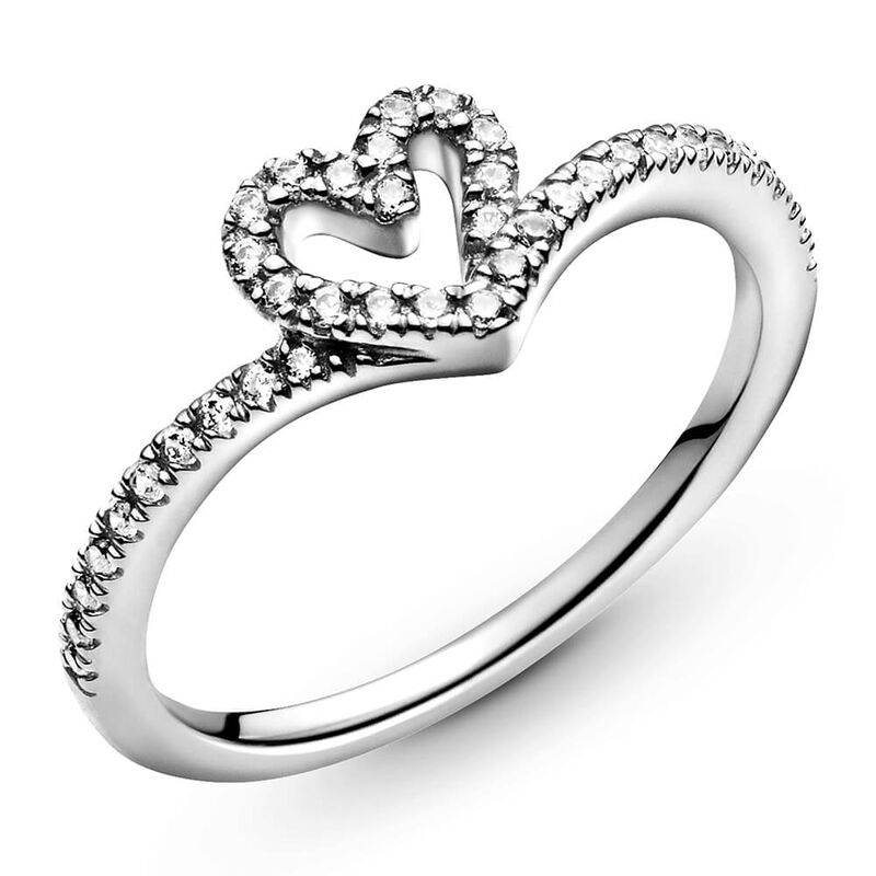 Pandora Sparkling Wishbone Heart Ring