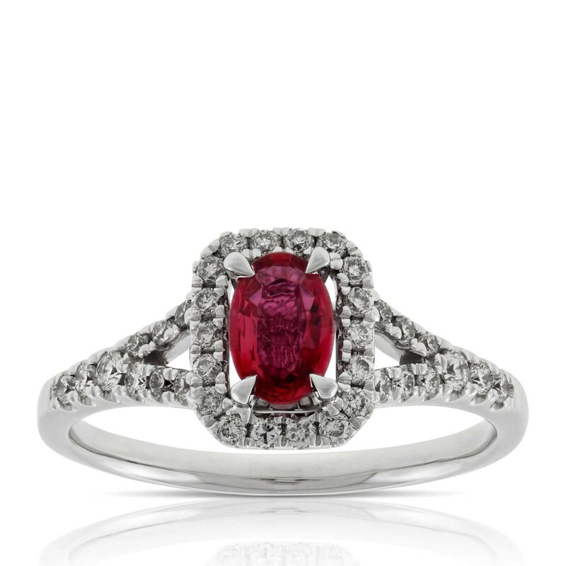 Ruby & Diamond Ring 14K | Oval Cut Gemstone | White Gold