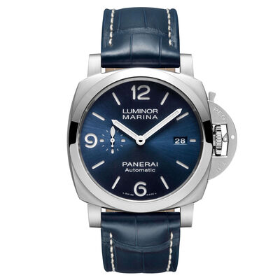 Panerai Luminor Marina Blue Dial Alligator Steel Watch, 44mm