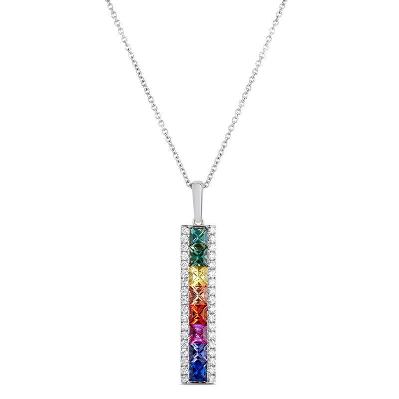 Rainbow Sapphire Bar Pendant, 14K White Gold image number 0