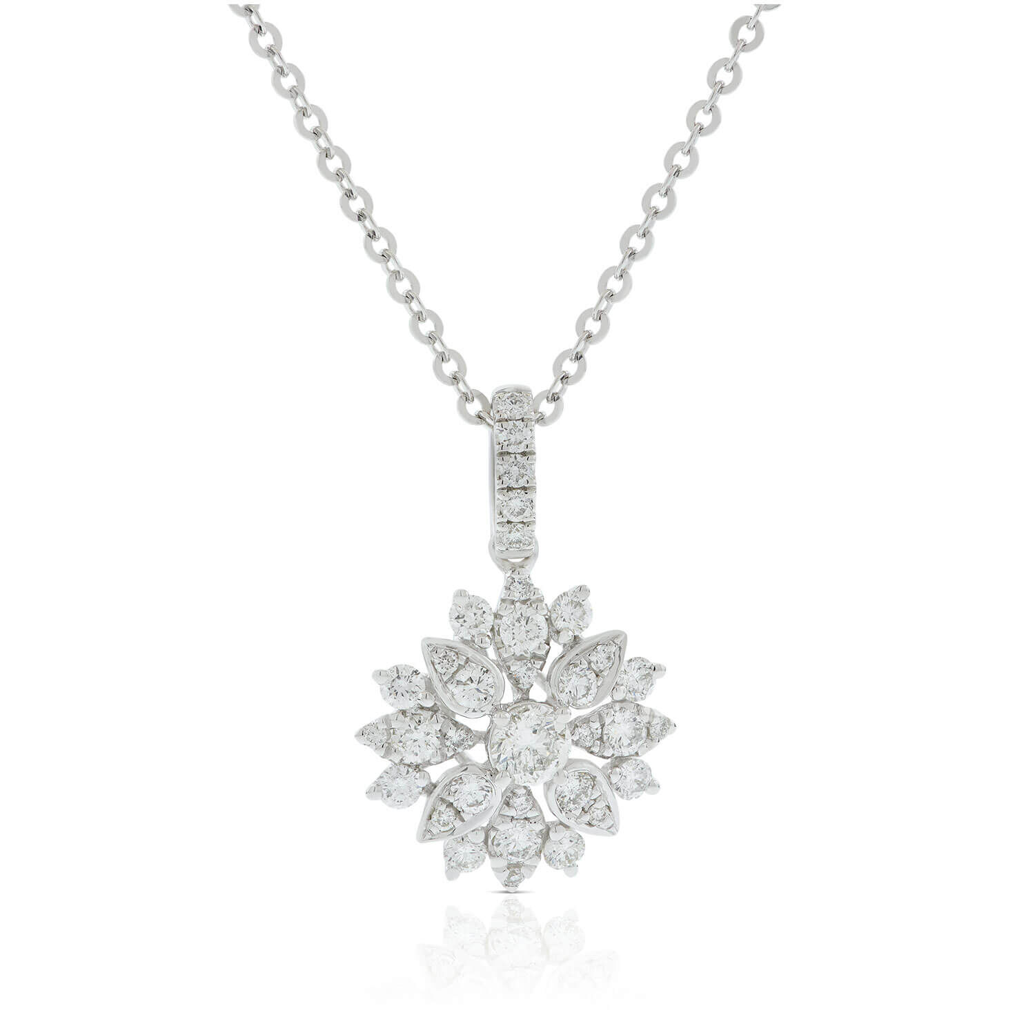 Diamond Floral Burst Necklace 14K