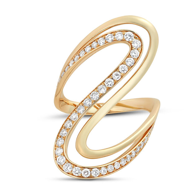 Elongated Double Swirl Diamond Ring, 14K Yellow Gold