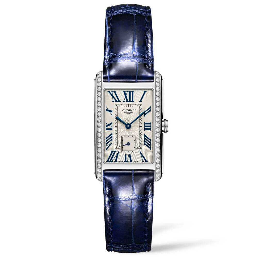 Longines DolceVita Diamond Blue Leather Quartz Watch 23.3 x 37mm