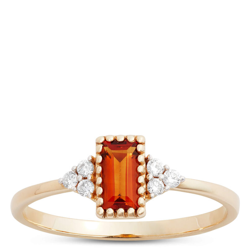 Emerald Cut Citrine and Diamond Ring, 14K Yellow Gold image number 0