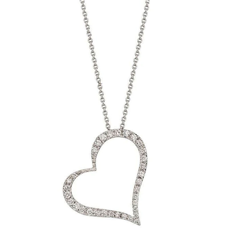 Roberto Coin Tiny Treasures Diamond Slanted Heart Necklace 18K image number 0