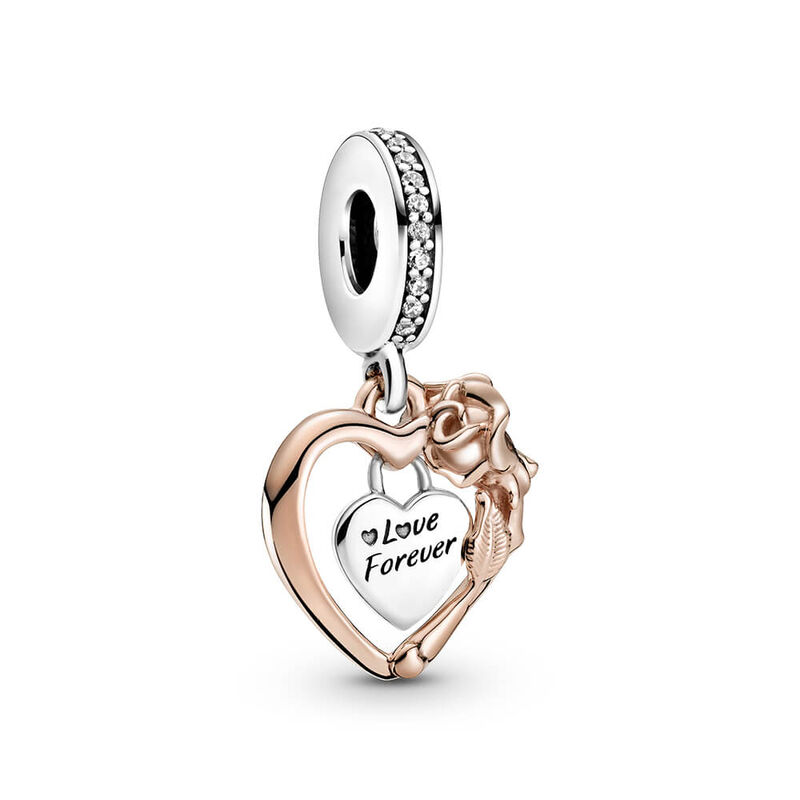 Pandora Heart & Rose Flower CZ Dangle Charm image number 0