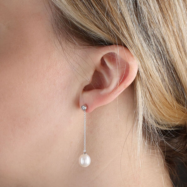Cultured Freshwater Pearl & Diamond Earrings 14K, White Gold