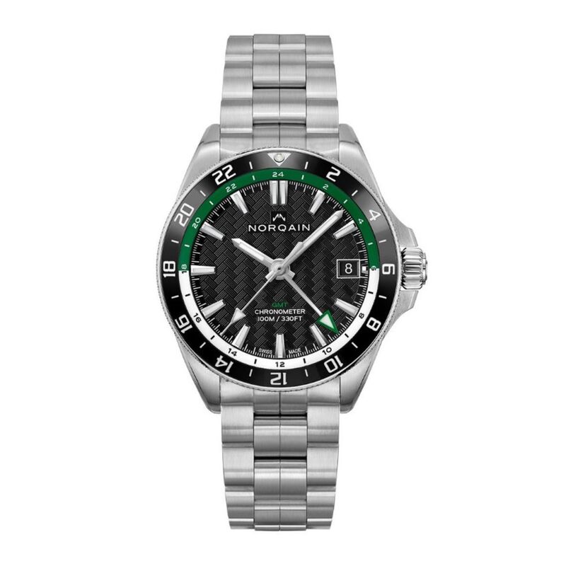 Norqain Adventure Neverest GMT Black Dial Green and White Ring Stainless Steel Automatic Watch, 41mm image number 0