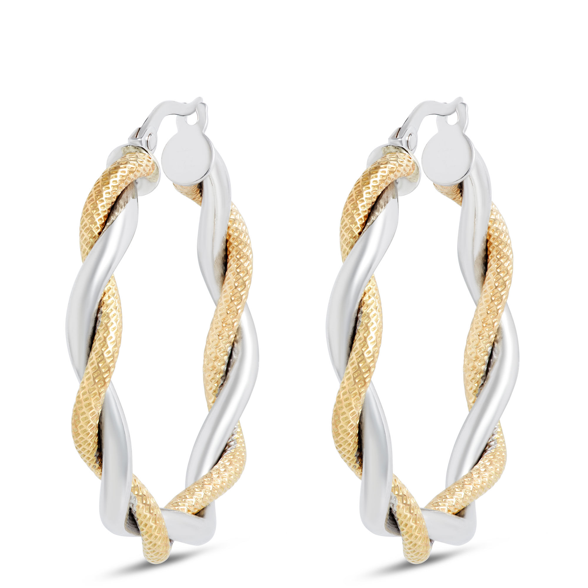 Toscano Twisted Hoop Two-Tone Earrings 14K