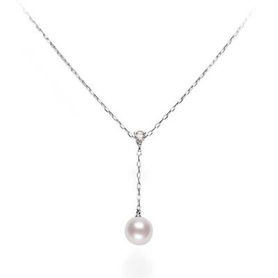 Mikimoto Akoya Cultured Pearl & Diamond 'Y' Drop Necklace 18K