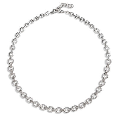 Baguette and Round Diamond Necklace, 18K White Gold