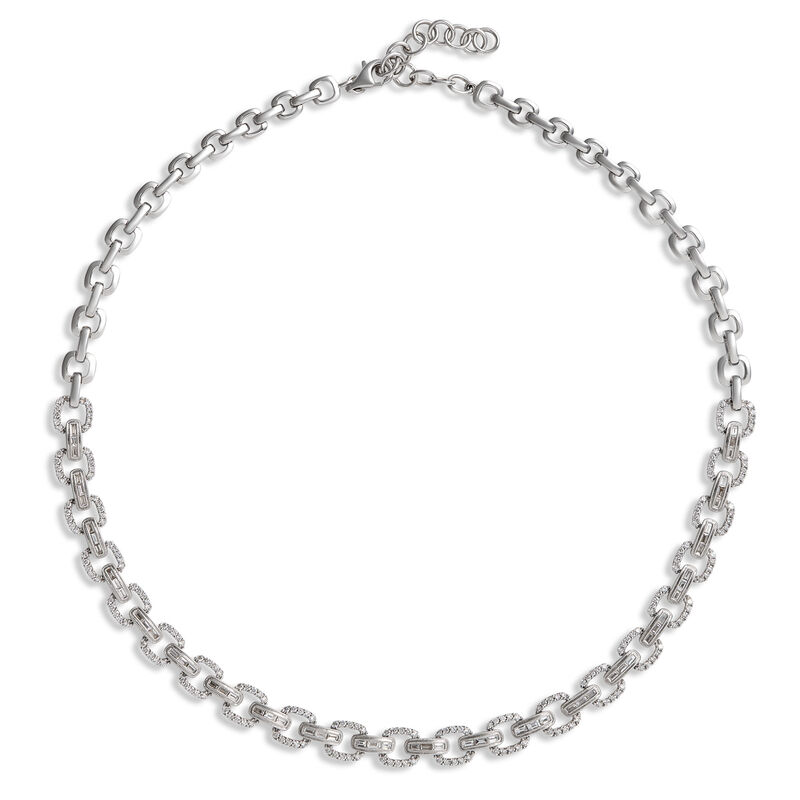 Baguette and Round Diamond Necklace, 18K White Gold image number 0