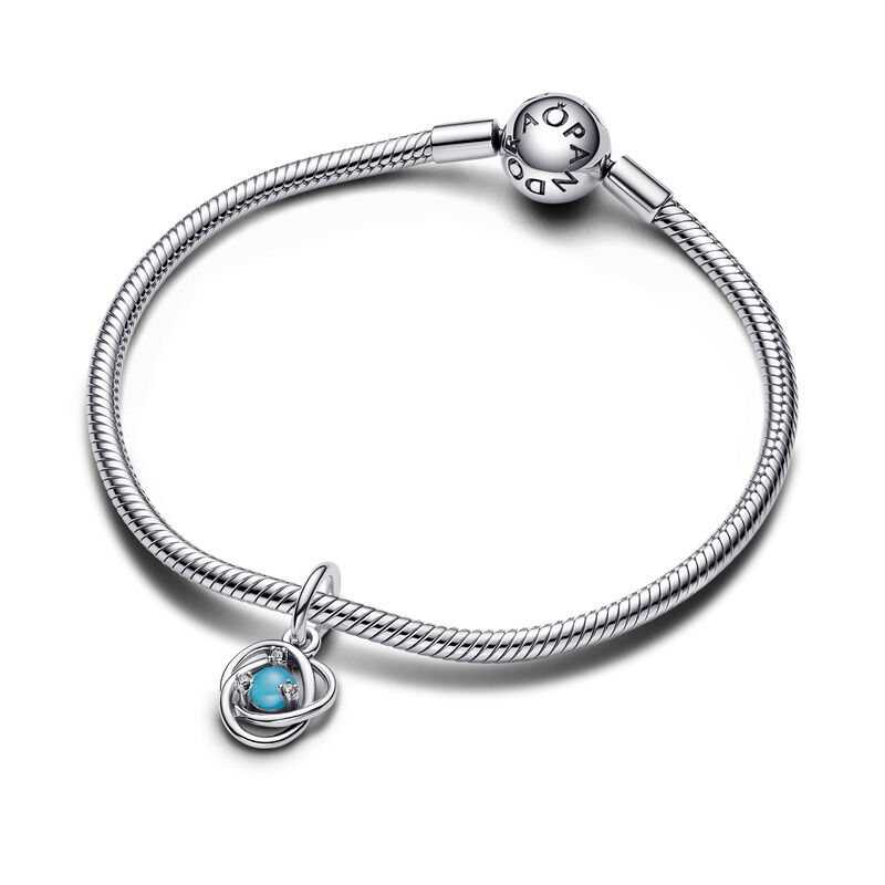 Pandora Turquiose Blue Eternity Circle Dangle Charm Sterling Silver with capri blue man-made crystal and clear cz image number 2