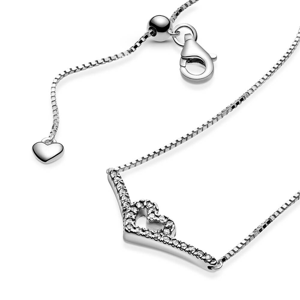 Pandora Sparkling Wishbone Heart CZ Collier Necklace
