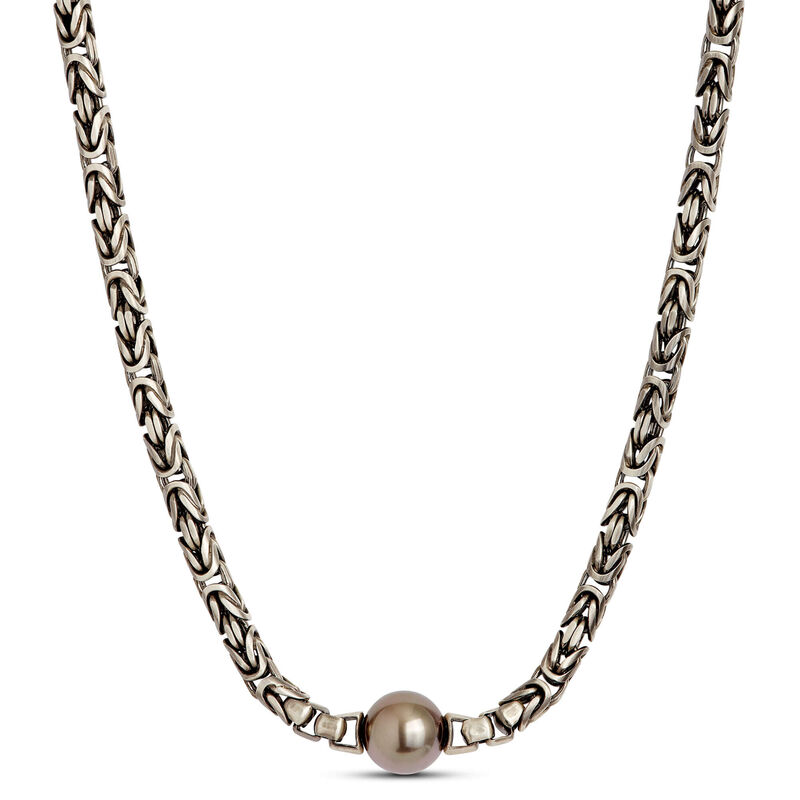 22-Inch Cultured Tahiti Pearl Ruthenium Plated Silver Necklace image number 0