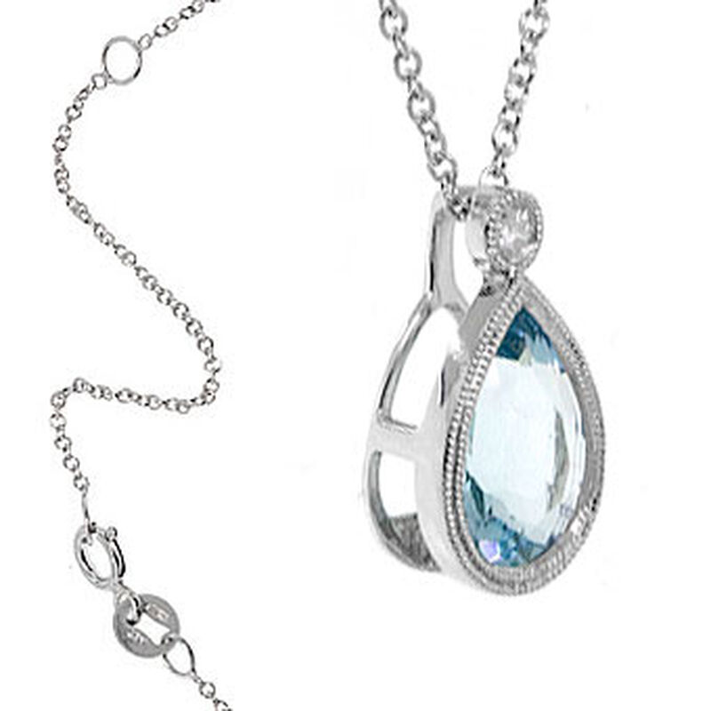 Aquamarine Birthstone/Gemstone & Diamond Pendant 14K White Gold, Women's Necklace, by Ben Bridge Jewelers