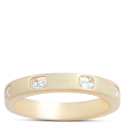 Flush Set Emerald Cut Diamond Ring, 14K Yellow Gold