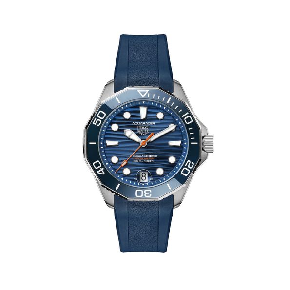 TAG Heuer Aquaracer Professional 300 Blue Dial Blue Rubber Strap Watch, 42mm